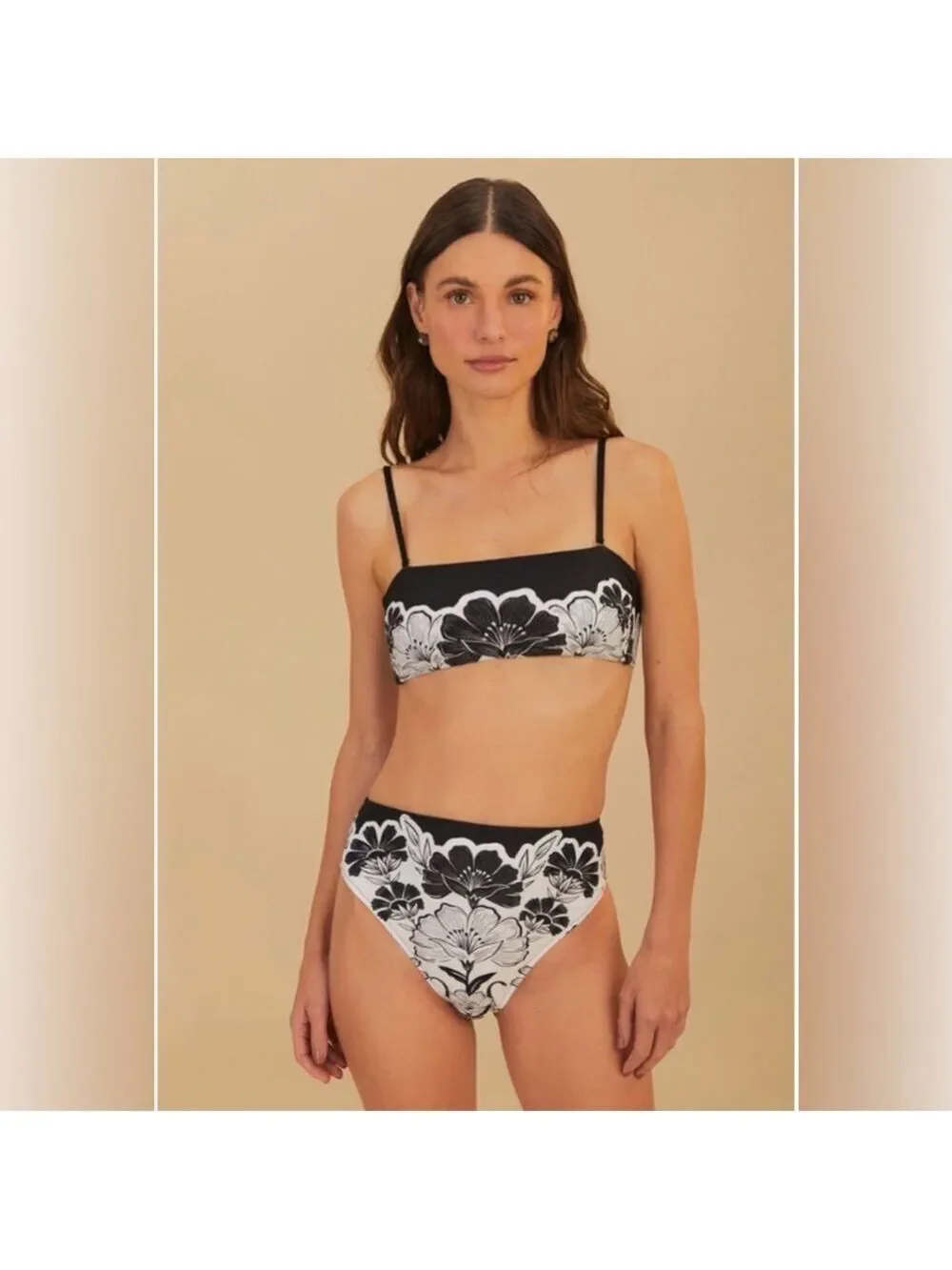 Set - Farm Rio Flower Leopards Bandeau Bikini Top & Bottom